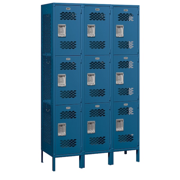 Wardrobe Locker, 45" W, 18" D, 78" H, (3) Wide, (9) Openings, Blue